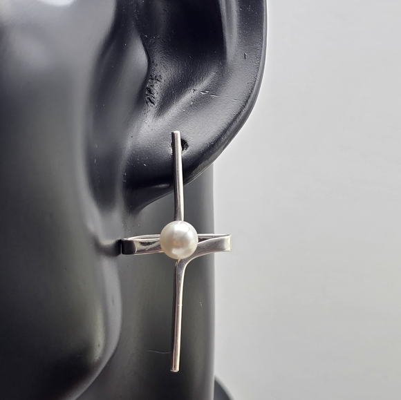 ❤️ MODERN PEARLY STERLING SILVER EARRINGS - Picture 7 of 10